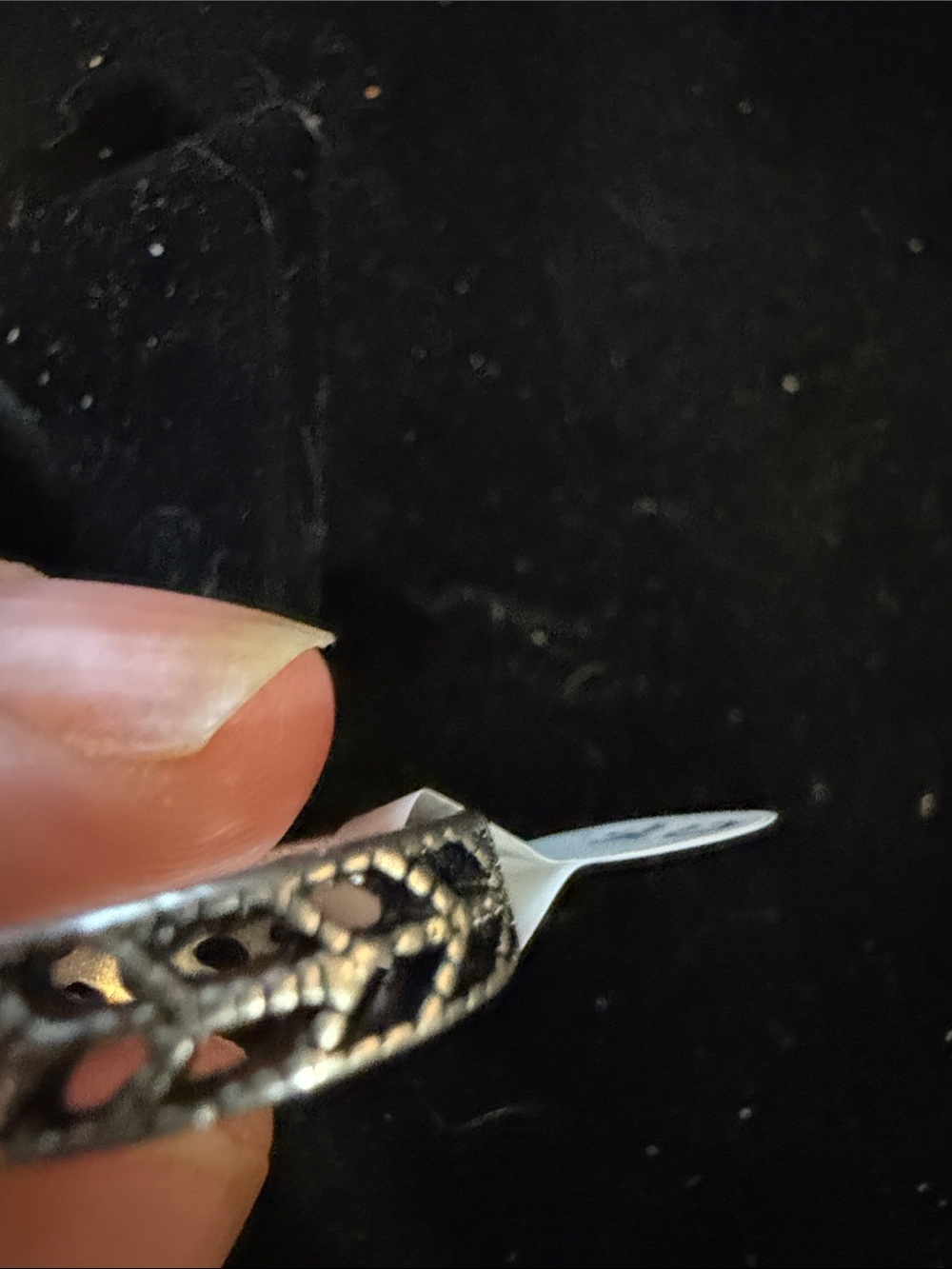 Silver-Tone Black Inlay Pattern Ring - Picture 3 of 4